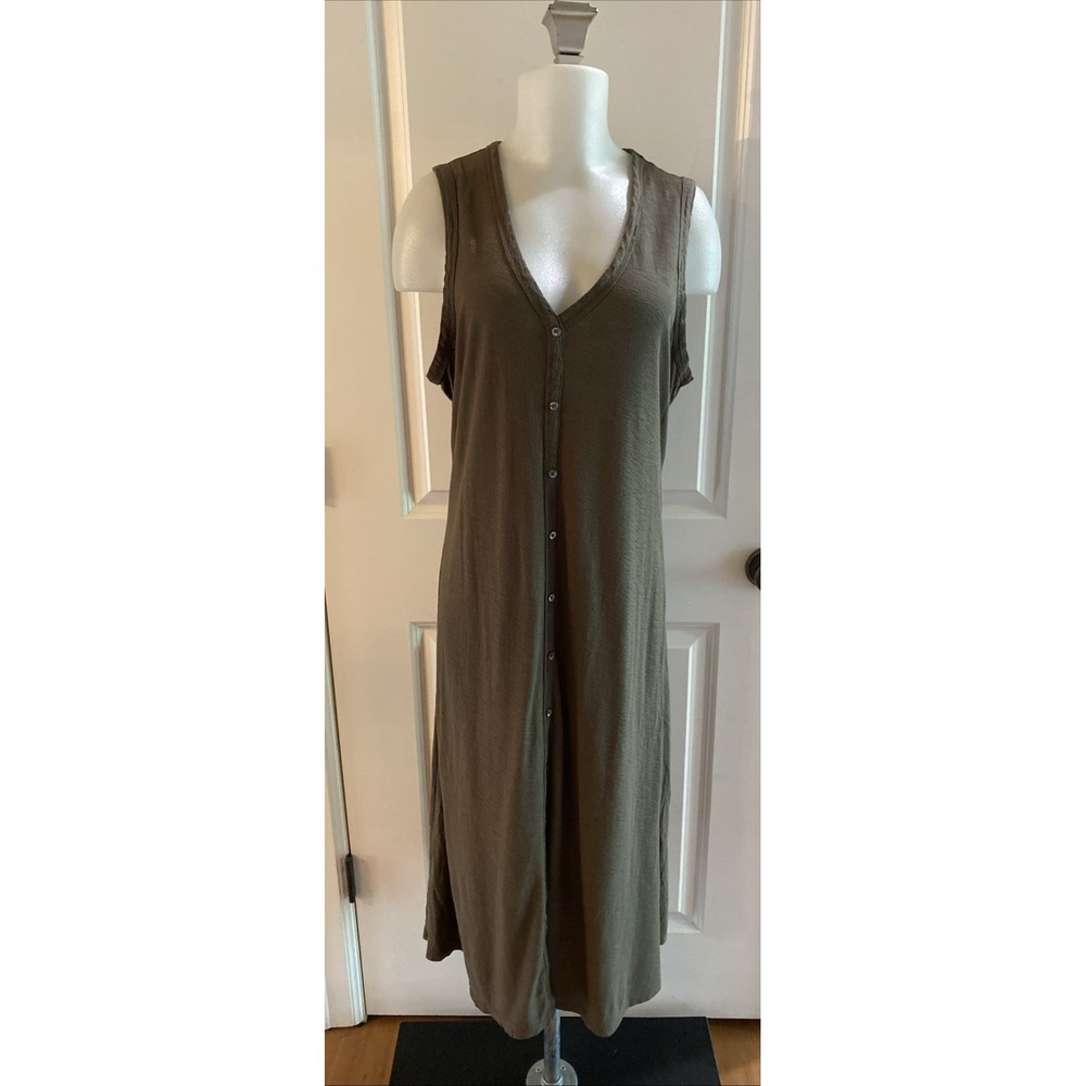James Perse Dress Tank Midi Dress Olive Green Cotton Blend Size 4 Beachy Resort